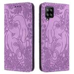 For Samsung Galaxy A22 4G Retro Elephant Embossed Leather Phone Case(Purple)