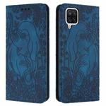 For Samsung Galaxy A12 Retro Elephant Embossed Leather Phone Case(Blue)