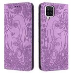 For Samsung Galaxy A12 Retro Elephant Embossed Leather Phone Case(Purple)