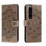 For Sony Xperia 1 III Sun Mandala Embossing Pattern Phone Leather Case(Grey)