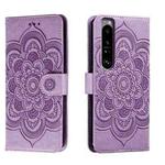 For Sony Xperia 1 III Sun Mandala Embossing Pattern Phone Leather Case(Purple)