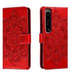 For Sony Xperia 1 IV Sun Mandala Embossing Pattern Phone Leather Case(Red)
