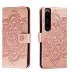 For Sony Xperia 1 IV Sun Mandala Embossing Pattern Phone Leather Case(Rose Gold)