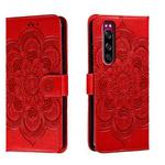 For Sony Xperia 5 Sun Mandala Embossing Pattern Phone Leather Case(Red)