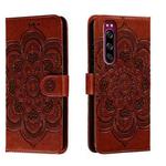 For Sony Xperia 5 Sun Mandala Embossing Pattern Phone Leather Case(Brown)