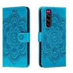 For Sony Xperia 5 Sun Mandala Embossing Pattern Phone Leather Case(Blue)