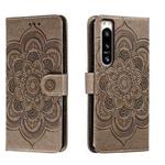 For Sony Xperia 5 IV Sun Mandala Embossing Pattern Phone Leather Case(Grey)