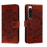 For Sony Xperia 5 IV Sun Mandala Embossing Pattern Phone Leather Case(Brown)