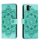 For Sharp Aquos R2 Sun Mandala Embossing Pattern Phone Leather Case(Green)