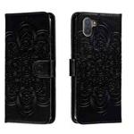 For Sharp Aquos R3 Sun Mandala Embossing Pattern Phone Leather Case(Black)