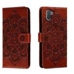 For Sharp Aquos R3 Sun Mandala Embossing Pattern Phone Leather Case(Brown)