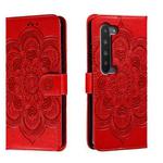 For Sharp Aquos R5G Sun Mandala Embossing Pattern Phone Leather Case(Red)