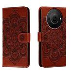 For Sharp Aquos R8 Pro Sun Mandala Embossing Pattern Phone Leather Case(Brown)