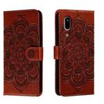 For Sharp Aquos Sense3 Sun Mandala Embossing Pattern Phone Leather Case(Brown)