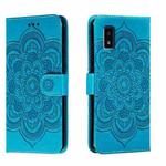 For Sharp Aquos Wish Sun Mandala Embossing Pattern Phone Leather Case(Blue)