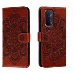 For OPPO A54 5G Sun Mandala Embossing Pattern Phone Leather Case(Brown)