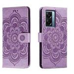 For OPPO A57 5G Sun Mandala Embossing Pattern Phone Leather Case(Purple)