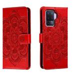 For OPPO A94 4G Sun Mandala Embossing Pattern Phone Leather Case(Red)