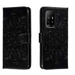 For OPPO A94 5G Sun Mandala Embossing Pattern Phone Leather Case(Black)