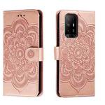 For OPPO A94 5G Sun Mandala Embossing Pattern Phone Leather Case(Rose Gold)