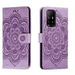 For OPPO A94 5G Sun Mandala Embossing Pattern Phone Leather Case(Purple)
