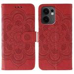 For OPPO Reno13 F Sun Mandala Embossing Pattern Phone Leather Case(Red)