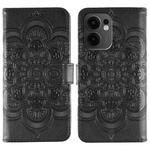 For OPPO Reno13 F Sun Mandala Embossing Pattern Phone Leather Case(Black)