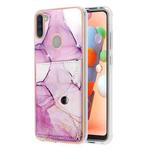 For Samsung Galaxy A11 / M11 Marble Pattern IMD Card Slot Phone Case(Pink Purple Gold)