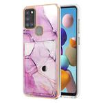 For Samsung Galaxy A21s Marble Pattern IMD Card Slot Phone Case(Pink Purple Gold)