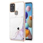 For Samsung Galaxy A21s Marble Pattern IMD Card Slot Phone Case(White Purple)