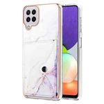 For Samsung Galaxy A22 4G EU Version Marble Pattern IMD Card Slot Phone Case(White Purple)