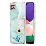 For Samsung Galaxy M32 Global Marble Pattern IMD Card Slot Phone Case(Green)