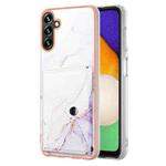 For Samsung Galaxy A34 5G Marble Pattern IMD Card Slot Phone Case(White Purple)