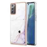 For Samsung Galaxy Note20 Marble Pattern IMD Card Slot Phone Case(White Purple)