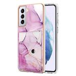 For Samsung Galaxy S21 5G Marble Pattern IMD Card Slot Phone Case(Pink Purple Gold)