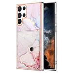 For Samsung Galaxy S22 Ultra 5G Marble Pattern IMD Card Slot Phone Case(Rose Gold)