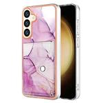 For Samsung Galaxy S24 5G Marble Pattern IMD Card Slot Phone Case(Pink Purple Gold)