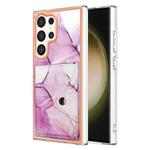 For Samsung Galaxy S24 Ultra 5G Marble Pattern IMD Card Slot Phone Case(Pink Purple Gold)