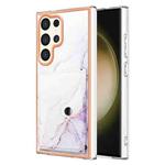 For Samsung Galaxy S24 Ultra 5G Marble Pattern IMD Card Slot Phone Case(White Purple)