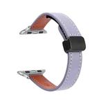 For Apple Watch Series 9 45mm Slim Magnetic Buckle Genuine Leather Watch Band(Plain Purple)