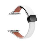 For Apple Watch Series 9 45mm Slim Magnetic Buckle Genuine Leather Watch Band(Litchi Beige)