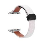 For Apple Watch Series 7 45mm Slim Magnetic Buckle Genuine Leather Watch Band(Plain Beige)