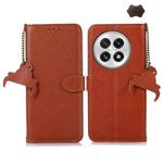 For OnePlus 13 Genuine Leather Litchi Texture RFID Leather Phone Case(Coffee)