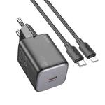 hoco N40 Mighty PD20W Single Type-C Port Charger with Type-C to 8 Pin Cable, EU Plug(Black)