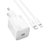 hoco N40 Mighty PD20W Single Type-C Port Charger with Type-C to 8 Pin Cable, EU Plug(White)