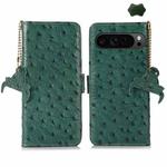 For Google Pixel 9 Pro Ostrich Pattern Genuine Leather RFID Phone Case(Green)