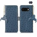 For Google Pixel 9a Ostrich Pattern Genuine Leather RFID Phone Case(Blue)