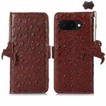 For Google Pixel 9a Ostrich Pattern Genuine Leather RFID Phone Case(Coffee)