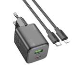 hoco N41 Almighty PD20W Type-C + QC3.0 USB Charger with Type-C to 8 Pin Cable, EU Plug(Black)