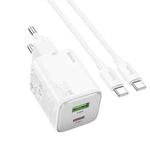 hoco N41 Almighty PD20W Type-C + QC3.0 USB Charger with Type-C to Type-C Cable, EU Plug(White)